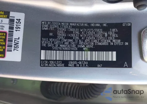 2008 Toyota Sequoia Platinum 5.7L V8 from USA, damaged, VIN 5TDZY67A98S014926